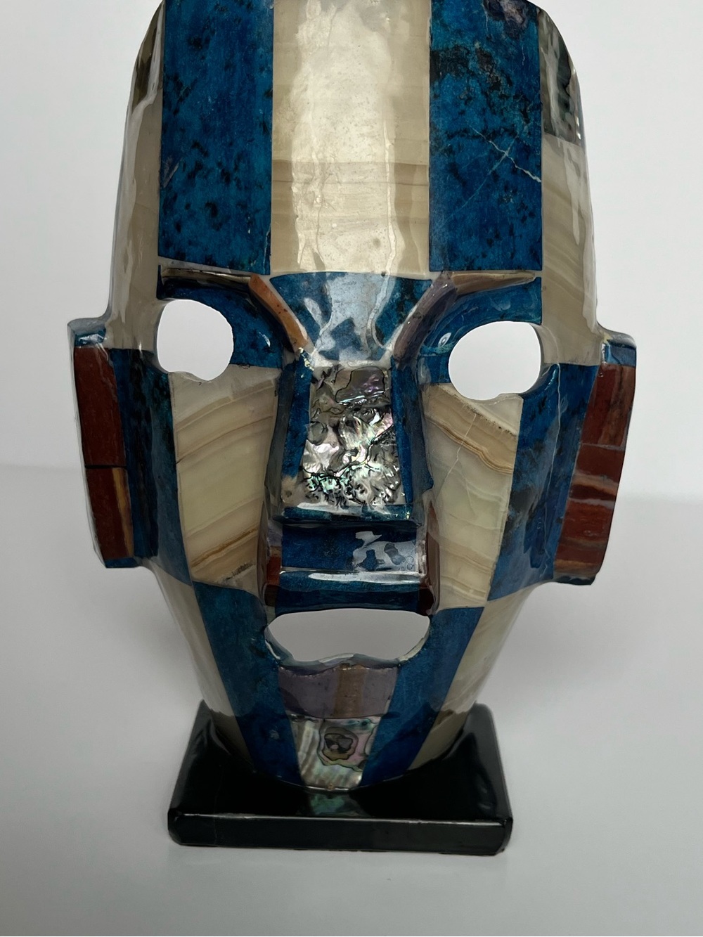 Vintage Mexican Lapis Blue Stone Mosaic Aztec Mayan Decorative Sculpture Mask